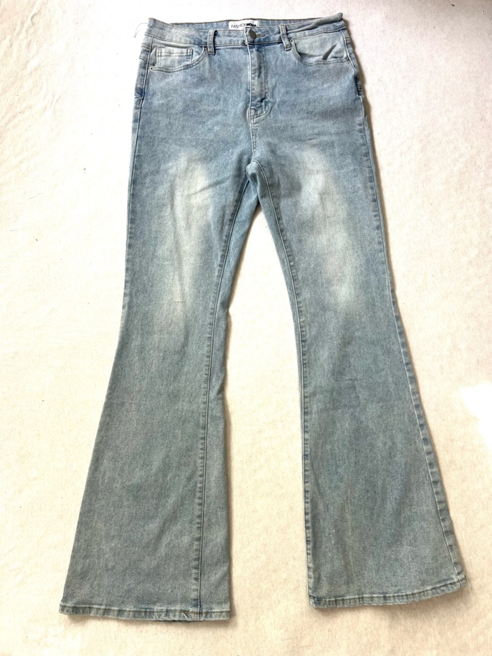 Y2K Hippie Western Fashion Nova Light Blue Washed Flare Jeans